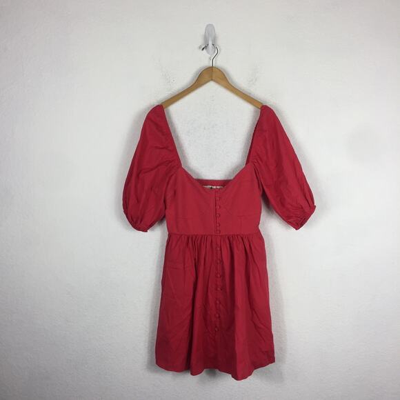 NWT Anthropologie Maeve Pink Puff-Sleeved Sweetheart Mini Dress Medium Coquette - Picture 3 of 13